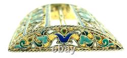 Antique Imperial Russian 84 Shaded Enamel Silver Gilt Belt Buckle Moscow 1888