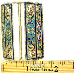 Antique Imperial Russian 84 Shaded Enamel Silver Gilt Belt Buckle Moscow 1888