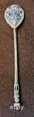 Antique Imperial Russian 84 Silver Cloisonne Enamel Teaspoon Stamped
