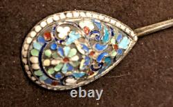 Antique Imperial Russian 84 Silver Cloisonne Enamel Teaspoon Stamped
