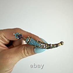 Antique Imperial Russian 84 Silver Enamel Dagger Brooch Gilt Blade Original