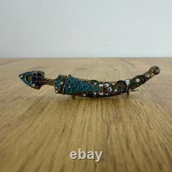 Antique Imperial Russian 84 Silver Enamel Dagger Brooch Gilt Blade Original