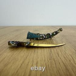 Antique Imperial Russian 84 Silver Enamel Dagger Brooch Gilt Blade Original