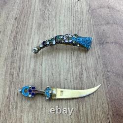Antique Imperial Russian 84 Silver Enamel Dagger Brooch Gilt Blade Original