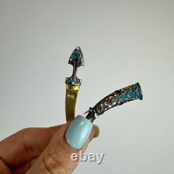 Antique Imperial Russian 84 Silver Enamel Dagger Brooch Gilt Blade Original