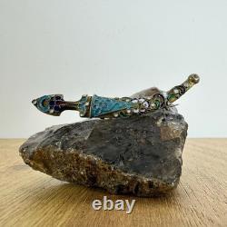 Antique Imperial Russian 84 Silver Enamel Dagger Brooch Gilt Blade Original