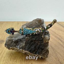 Antique Imperial Russian 84 Silver Enamel Dagger Brooch Gilt Blade Original