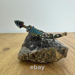 Antique Imperial Russian 84 Silver Enamel Dagger Brooch Gilt Blade Original