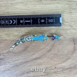Antique Imperial Russian 84 Silver Enamel Dagger Brooch Gilt Blade Original
