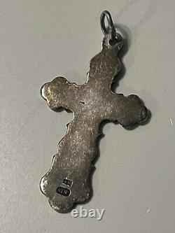 Antique Imperial Russian 84 Silver Enamel Orthodox Cross Pendant