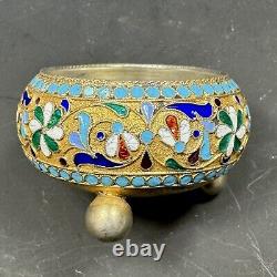 Antique Imperial Russian 84 Silver Enamel Salt Gold Wash