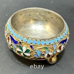 Antique Imperial Russian 84 Silver Enamel Salt Gold Wash