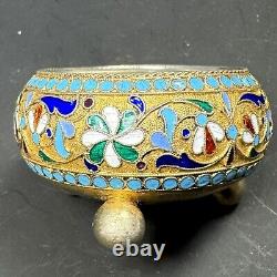 Antique Imperial Russian 84 Silver Enamel Salt Gold Wash