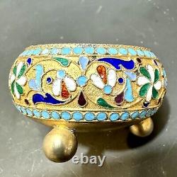 Antique Imperial Russian 84 Silver Enamel Salt Gold Wash