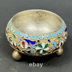 Antique Imperial Russian 84 Silver Enamel Salt Gold Wash