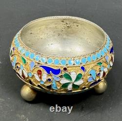 Antique Imperial Russian 84 Silver Enamel Salt Gold Wash