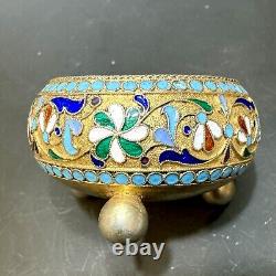 Antique Imperial Russian 84 Silver Enamel Salt Gold Wash