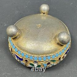 Antique Imperial Russian 84 Silver Enamel Salt Gold Wash