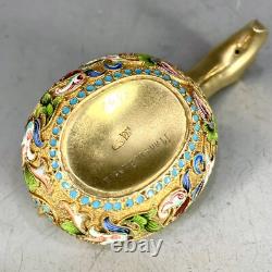 Antique Imperial Russian 84 Silver Enamel Small Kovsh Gold Washed