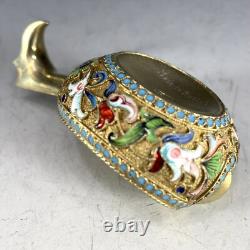 Antique Imperial Russian 84 Silver Enamel Small Kovsh Gold Washed