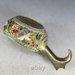 Antique Imperial Russian 84 Silver Enamel Small Kovsh Gold Washed