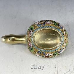 Antique Imperial Russian 84 Silver Enamel Small Kovsh Gold Washed