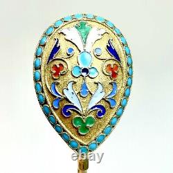 Antique Imperial Russian 84 Silver Enamel gold washed spoon