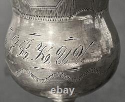 Antique Imperial Russian 84 Silver Engraved Kiddush Cup (I. Yevstigneev, Moscow)