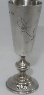 Antique Imperial Russian 84 Silver Ivan Lebedkin Engraved Leaves Kiddush Cup, 3