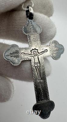 Antique Imperial Russian 84 Silver Orthodox Cross Pendant c. 1850, 3.7g