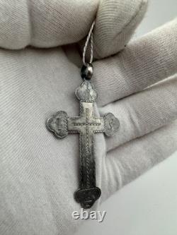 Antique Imperial Russian 84 Silver Orthodox Cross Pendant c. 1850, 3.7g