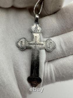 Antique Imperial Russian 84 Silver Orthodox Cross Pendant c. 1850, 3.7g
