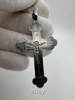Antique Imperial Russian 84 Silver Orthodox Cross Pendant c. 1850, 3.7g