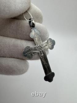 Antique Imperial Russian 84 Silver Orthodox Cross Pendant c. 1850, 3.7g