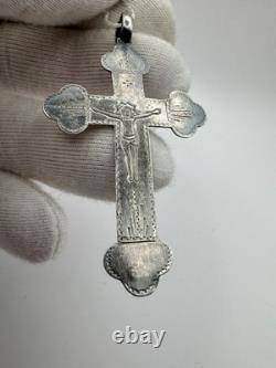 Antique Imperial Russian 84 Silver Orthodox Cross Pendant c. 1850, 3.7g