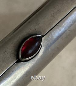 Antique Imperial Russian 84 Silver Pan Slavic Cigarette Case Red Cabochon 4.75