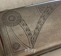 Antique Imperial Russian 84 Silver Pan Slavic Cigarette Case Red Cabochon 4.75
