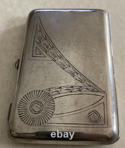 Antique Imperial Russian 84 Silver Pan Slavic Cigarette Case Red Cabochon 4.75