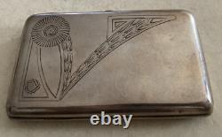 Antique Imperial Russian 84 Silver Pan Slavic Cigarette Case Red Cabochon 4.75