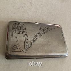 Antique Imperial Russian 84 Silver Pan Slavic Cigarette Case Red Cabochon 4.75