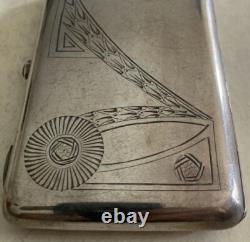 Antique Imperial Russian 84 Silver Pan Slavic Cigarette Case Red Cabochon 4.75