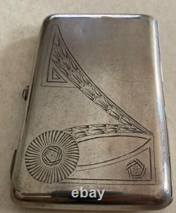 Antique Imperial Russian 84 Silver Pan Slavic Cigarette Case Red Cabochon 4.75