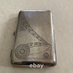 Antique Imperial Russian 84 Silver Pan Slavic Cigarette Case Red Cabochon 4.75