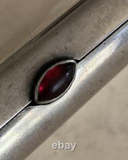Antique Imperial Russian 84 Silver Pan Slavic Cigarette Case Red Cabochon 4.75