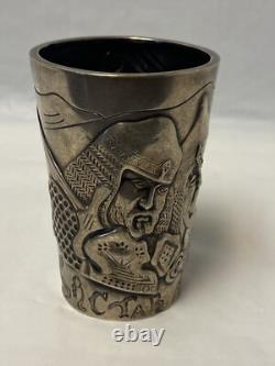 Antique Imperial Russian 84 Silver Repousse 3D Warrior Vodka Cup Beaker