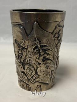 Antique Imperial Russian 84 Silver Repousse 3D Warrior Vodka Cup Beaker