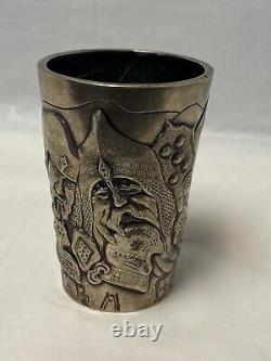 Antique Imperial Russian 84 Silver Repousse 3D Warrior Vodka Cup Beaker
