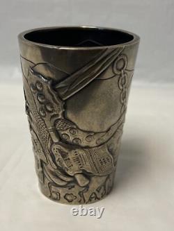 Antique Imperial Russian 84 Silver Repousse 3D Warrior Vodka Cup Beaker