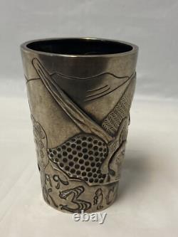 Antique Imperial Russian 84 Silver Repousse 3D Warrior Vodka Cup Beaker