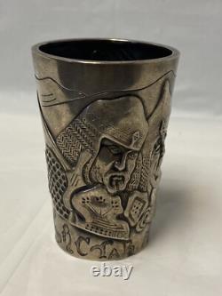 Antique Imperial Russian 84 Silver Repousse 3D Warrior Vodka Cup Beaker